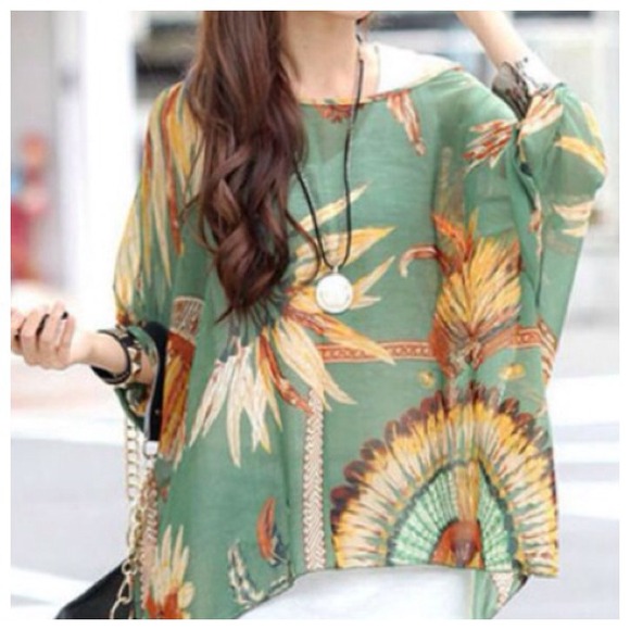 Tops - NEW Sheer feather chiffon batwing blouse