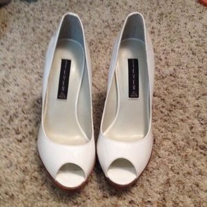 New White Patent peep toe platform pump by Steven