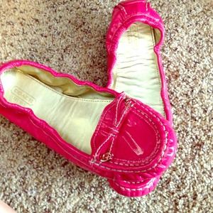 Hot pink leather COACH loafers