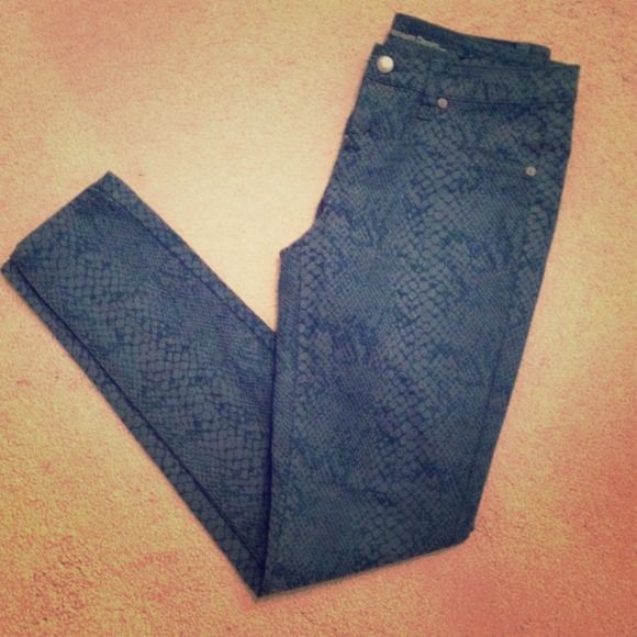 Teal Snakeprint Coated Denim