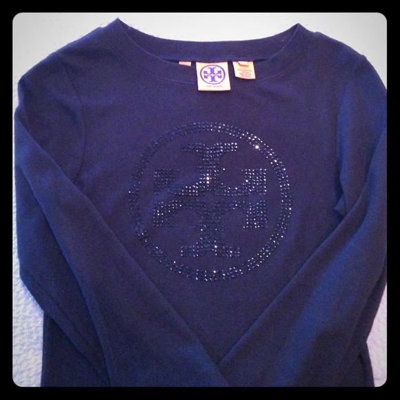 Authentic tory burch rhinestone 3/4 sleeve shirt