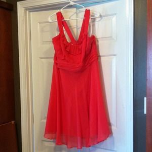 David's Bridal knee length gown; guava color