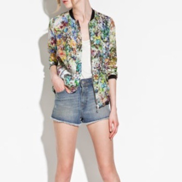 Zara floral print silk bomber
