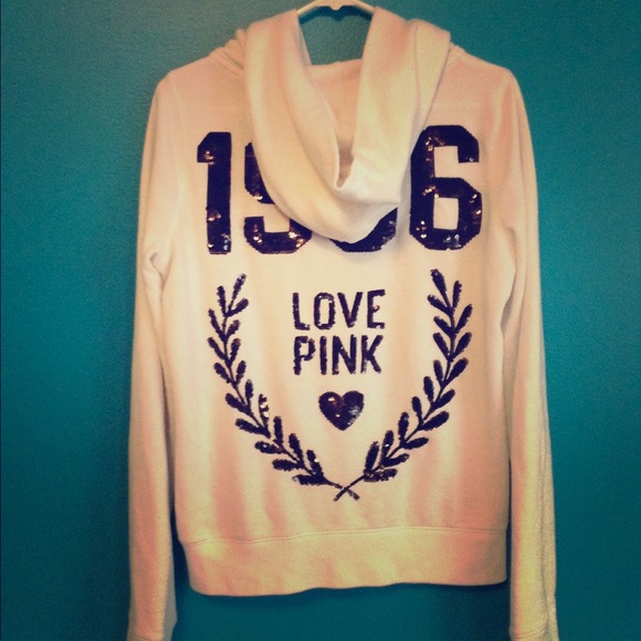White/Sequin Victoria's Secret PINK zip-up hoodie