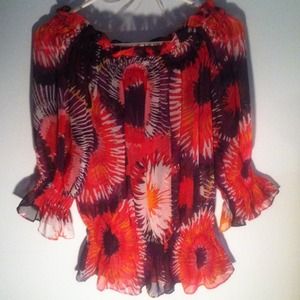 BUNDLE:vibrant slightly shr top &red floral purse