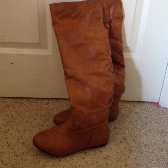Tan knee high boots
