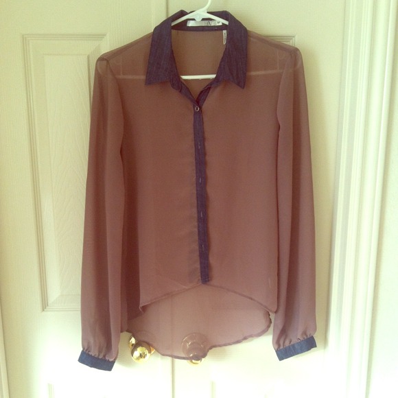 Beige long-sleeve button down blouse - Picture 1 of 1
