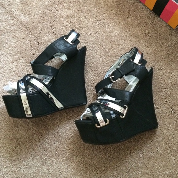New Black Wedges with Silver Accents