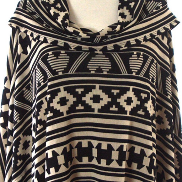 Aztec tribal print cowl neck poncho - Picture 2 of 4