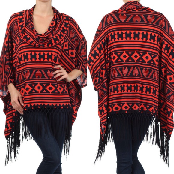 Aztec tribal print cowl neck poncho - Picture 4 of 4