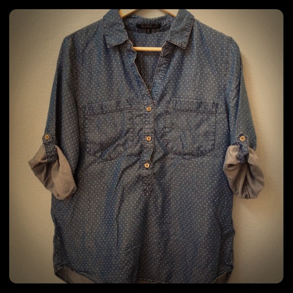 New Price 🌟Velvet ♥ Heart Chambray Polka Dots Top