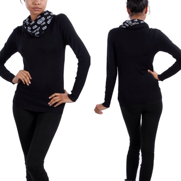 Print cowl neck sweater. Scarf and top in one - Picture 1 of 3
