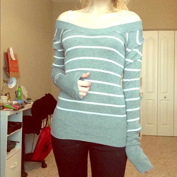 grey and white striped sweater