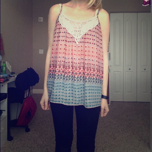 orange and blue tank top