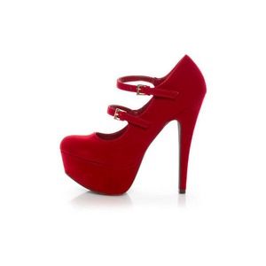 Qupid Penelope Red Double Mary Jane Platform Pumps