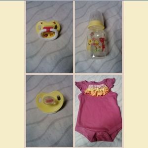 Girl Baby pacifier,newborn onesie, baby bottle .