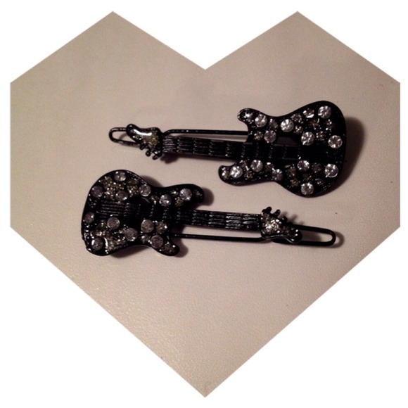 Pair of Rhinestoned Guitar Hair Barrettes!