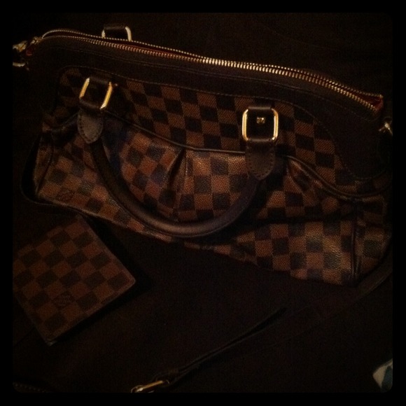 Brown checker bag and matching wallet