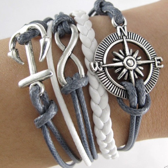 Jewelry - Infinity Anchor Compass Leather Wrap Bracelet