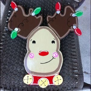 Adorable reindeer wooden door hanger
