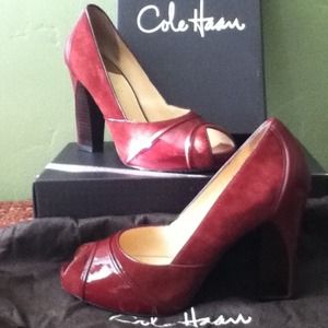 Wine leather & suede pumps