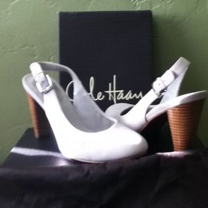 pale grey nubuck leather sling back pumps