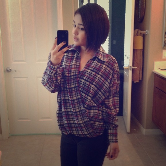 🚫SOLD🚫 Nasty Gal Plaid Cross-Over Blouse