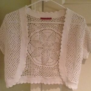 White crochet crop sweater