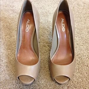 Aldo- Tan Peeptoe Platform Leather Pumps
