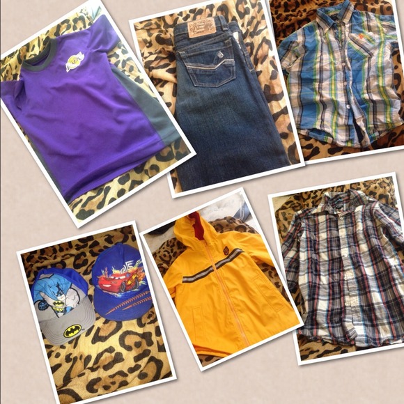 3 boy shirts, volcom jeans (nwt) rain jacket 2hats