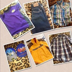 3 boy shirts, volcom jeans (nwt) rain jacket 2hats