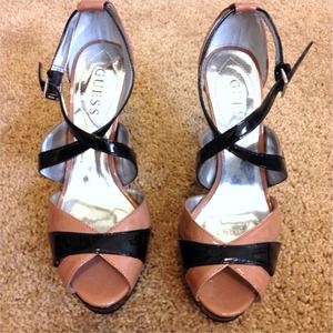 Guess- New Black and Tan Strappy Heels