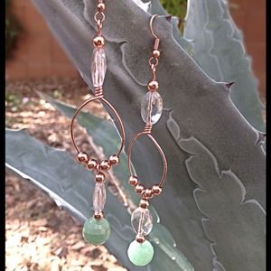 Copper & Green Aventurine/Crystal Quartz Earrings