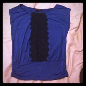Blue & black lacy top.