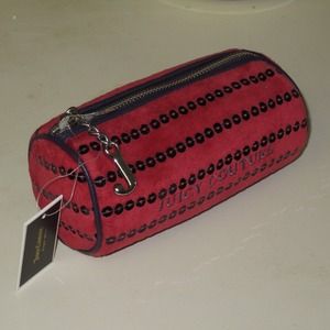 Red Juicy Couture sequinstripe cosmetic barrel bag
