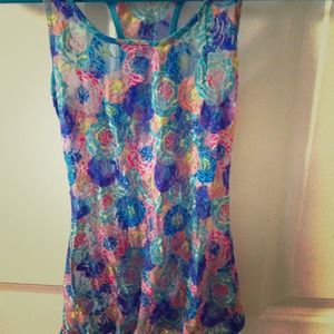 Colorful floral lace tank