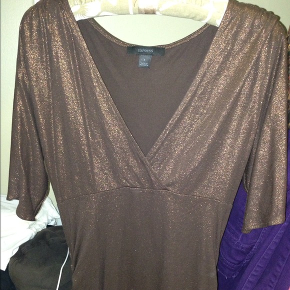 3/4 sleeve bronze shimmer top