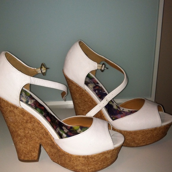 White cork heel sandals