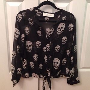 Vintage havana skull chiffon blouse