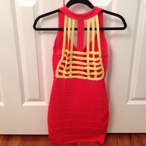 Wow couture orange and yellow strappy dress