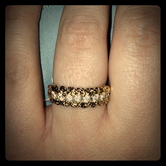 Gold plated crystal rope ring