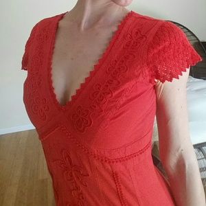 Embroidered bright red summer dress