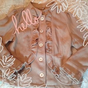 Decree Blush Ruffle Textured Knit Blazer