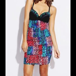 Animal Printed Bejeweled Mini Dress