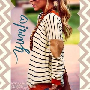 Beige Contrast Long Sleeve Striped Sweater