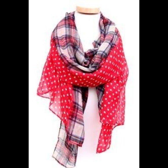 Red polka dot an plaid scarf