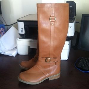 Tan brown knee high riding boots