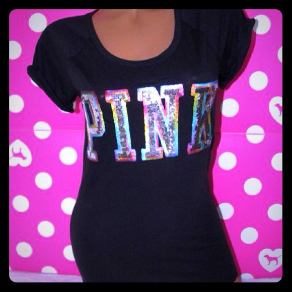 Victoria's Secret Tops - 🍭Victorias Secret Pink Rainbow BLING t-shirt 🍭