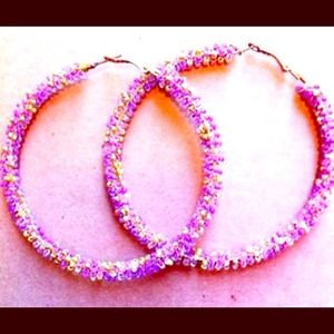 Beaded hoop earrings purple and gold