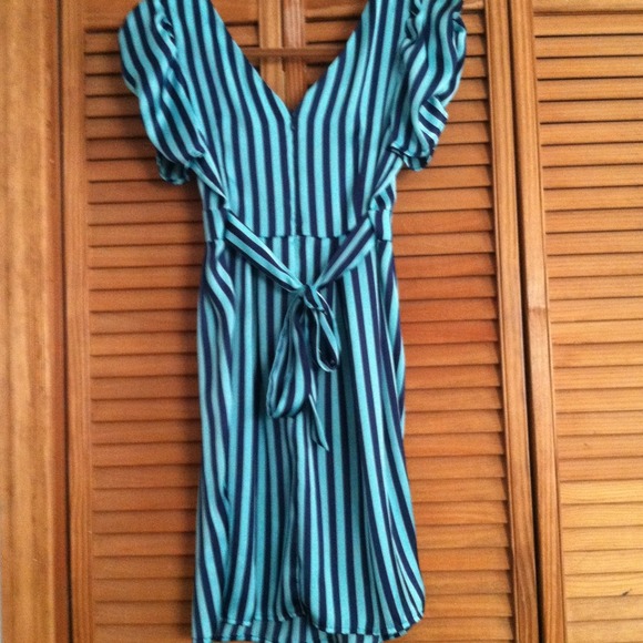 Striped navy blues and ocean blue dress - Picture 2 of 2